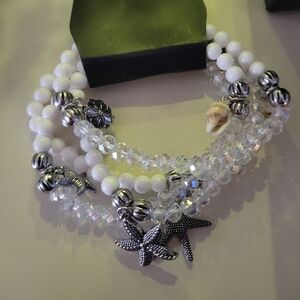 Paparazzi Elegant Silver and White Stretch Starfish Bracelet